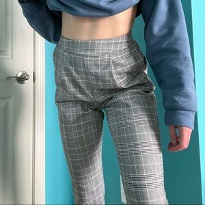 90s Grunge High Waist Plaid Cuffed Trousers